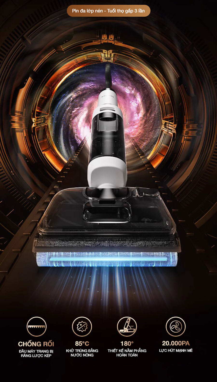 Tineco Floor One S6 Stretch Pro lực hút 20.000Pa, gập phẳng 180° - Giá chỉ 9 triệu